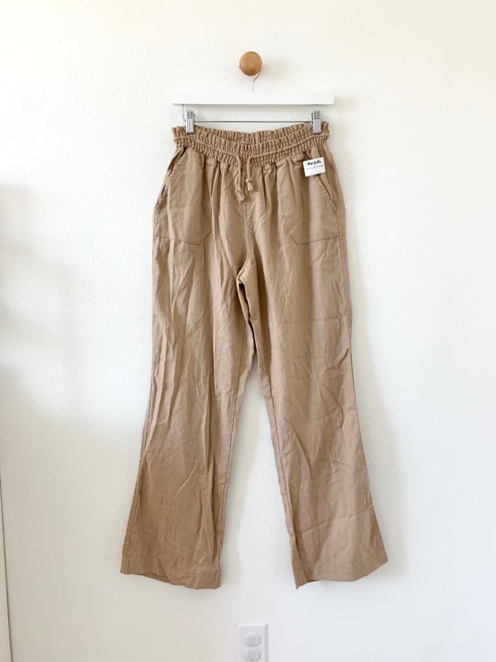 Ci Sono Beige Tan Drawstring Linen Cotton Wide Leg Pants Large